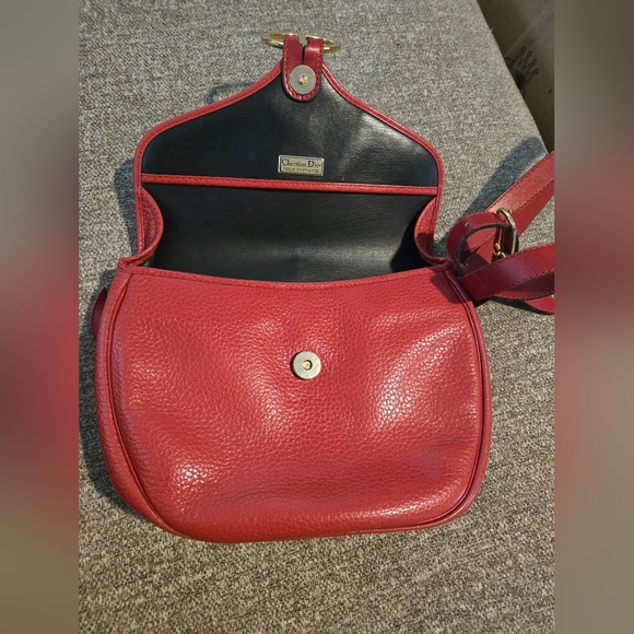 Dior Red and Gold Crossbody Bag with Grained Leather & Dior Earrings. - Picture 7 of 16